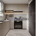 Modern Kitchen Interior With Light Gray Cabinets Black Oven And Range Hood 3d model