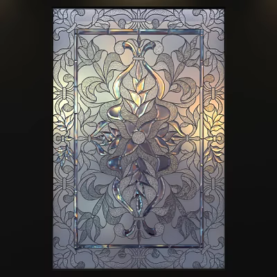 Ornate Intricate Carved Window Interior Decor With Floral Patterns And Stained Glass Light Effects 3d model
