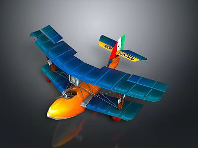 Vintage Biplane Model With Orange Fuselage Blue Wings And Green White Red Tail Stripes F-HOGA 3d model