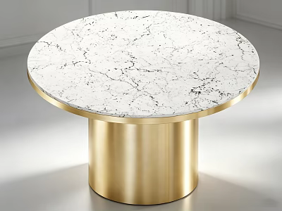 Modern Round Bar Counter With White Marble Top And Gold Metal Base 3d model