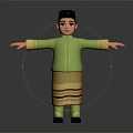 Traditional Outfit Character With Green Shirt Striped Skirt Black Hat And Black Shoes Standing