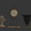 Vintage Decorative Ornament Set With Globe Clock And Carved Vase For Home Decoration