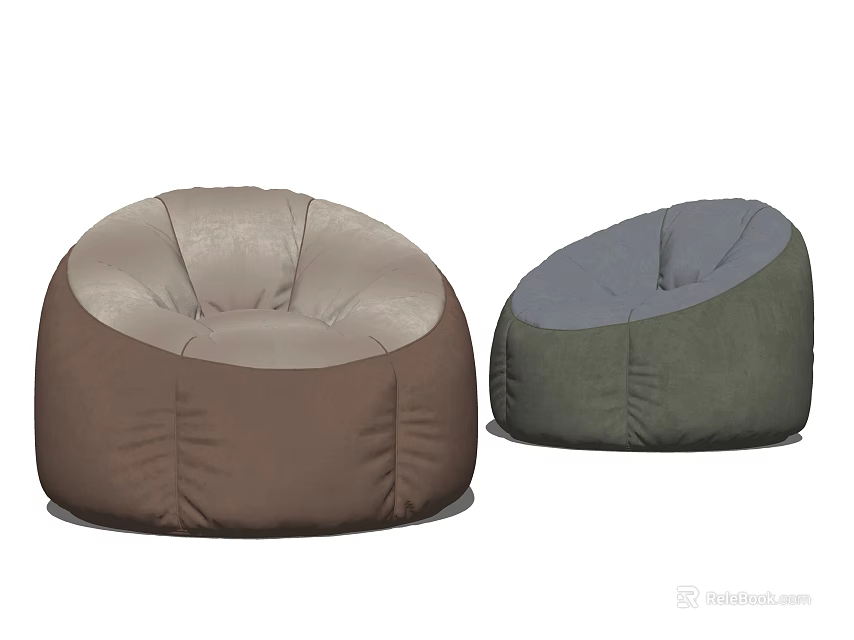 Comfortable Brown And Green Bean Bag Chairs For Modern Home Living Room 3d model 