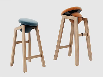 Minimalist Modern Wooden Bar Stools With Different Colored Round Seats 3d model