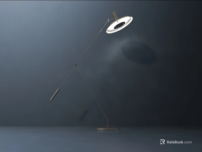 Modern Minimalist Floor Lamp With Adjustable Metal Arm And Round Shade Shadow Effect 3d model 