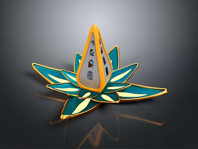 Decorative Flower Plant with Teal Petals and Yellow Edges and Central Cone Shaped Structure 3d model