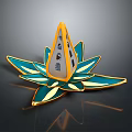 Decorative Flower Plant with Teal Petals and Yellow Edges and Central Cone Shaped Structure
