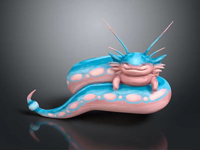 Fantasy Creature Character with Blue Pink Body Tentacles in Cartoon 3D Design Curled Form 3d model