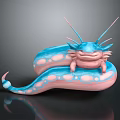 Fantasy Creature Character with Blue Pink Body Tentacles in Cartoon 3D Design Curled Form