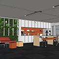 Modern Break Room Interior With Green Plant Wall Sofa Cabinets And Coffee Area