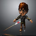 Cartoon Man In Dark Decorated Outfit With Reddish Brown Hair Holding Stick On Reflective Background