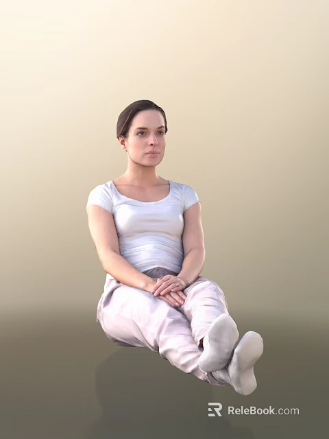 A Woman Sitting With White Top Light Colored Pants and Crossed Hands on Light Background 3d model 