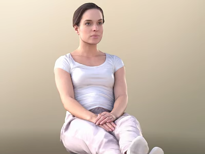 A Woman Sitting With White Top Light Colored Pants and Crossed Hands on Light Background 3d model