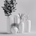White Speckled Vases In Various Shapes With Dried Branches Pampas Grass And Flowers