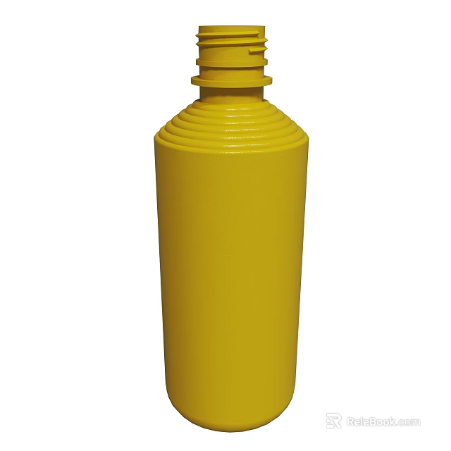 Yellow Cylindrical Bottle With Ringed Texture Screw Cap And Smooth Surface 3d model 