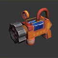 Vibrant Orange Mechanical Play Device With Red Handles Blue Components And Gray Gear Structure