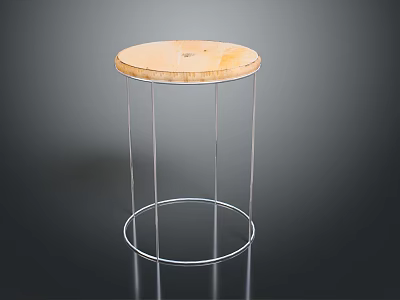 Modern Round Wooden Top Stool With Slim Metal Legs Design 3d model