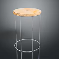 Modern Round Wooden Top Stool With Slim Metal Legs Design