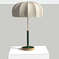 Stylish Modern Table Lamp With White Pleated Lampshade Green Pole And Golden Accent