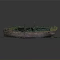 Old Weathered Wooden Boat Wreck with Decayed Structure on Green Base
