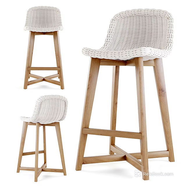 Modern Woven Bar Stools With Wooden Legs For Home Bar Design 3d model 