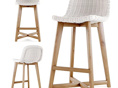 Modern Woven Bar Stools With Wooden Legs For Home Bar Design 3d model