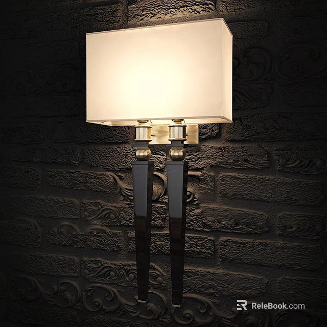 Classic Style Wall Lamp With White Lampshade And Dark Metal Bracket On Dark Brick Wall 3d model 