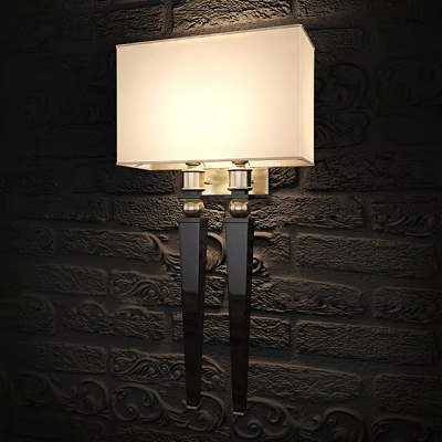 Classic Style Wall Lamp With White Lampshade And Dark Metal Bracket On Dark Brick Wall 3d model