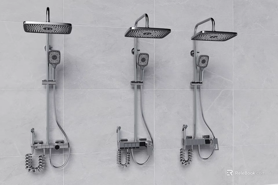 Modern Chrome Wall Mounted Shower System With Rainfall Head Handheld Sprayer And Control Valve 3d model