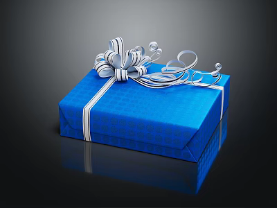 Blue Gift Box With Silver Decorative Bow And Wrapping For Daily Use 3d model