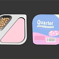 Quarter Label Food Containers With Pink Blue White Design And Small Food Pieces