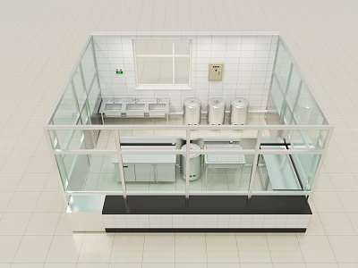 Laboratory Clean Room Design With Glass Partition Stainless Steel Tanks Workbench And Window 3d model