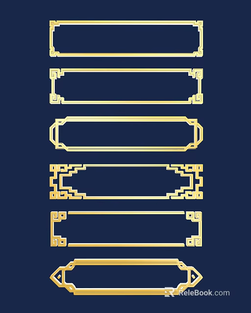 Elegant Golden Lines With Traditional Chinese Decorative Borders On Blue Background 3d model 