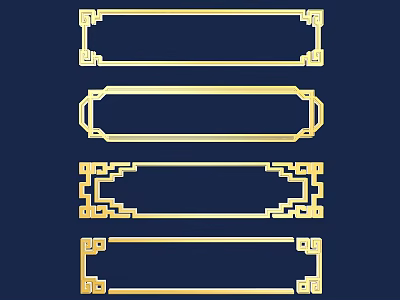 Elegant Golden Lines With Traditional Chinese Decorative Borders On Blue Background 3d model