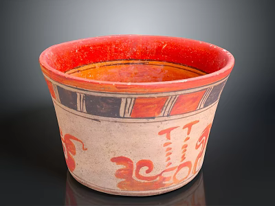 Traditional Ancient Pottery Sculpture With Red Orange Decorations And Intricate Colorful Patterns 3d model