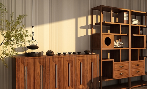 Storage Rack Chinese-style Antique Rack Sideboard Tea Set 3d model