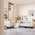 Modern Black And White Patterned Upholstered Double Seater Sofa For Cozy Bright Living Room Decor