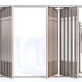 Modern Wooden Folding Room Divider with Vertical Slats in Bright Interior and Potted Plant