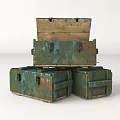 Vintage Green Wooden Crates with Open Lid Red Number Markings and Worn Chipped Paint Design 3d model