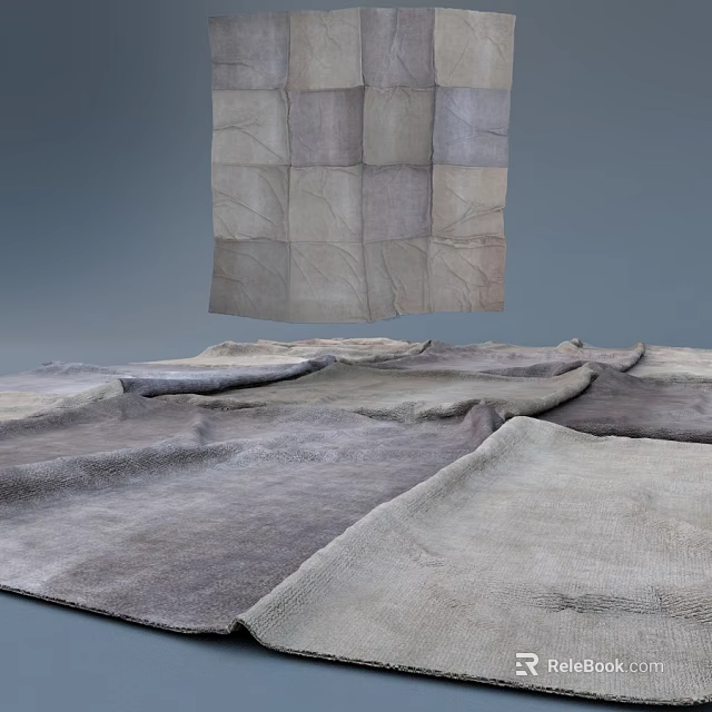 Square Leather Rug with Patchwork Design in Neutral Gray and Beige Tones 3d model 
