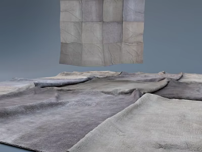 Square Leather Rug with Patchwork Design in Neutral Gray and Beige Tones 3d model