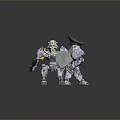 Game Movie Characters Two Mechanical Robots With Camouflage Design Helmet Military Cap Shields And Weapons