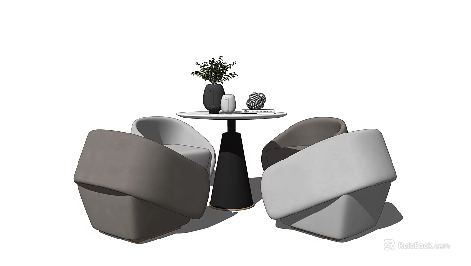 Leisure Sofa Set Gray Light Gray Modern Geometric Design With Round Side Table Plant Decor 3d model 
