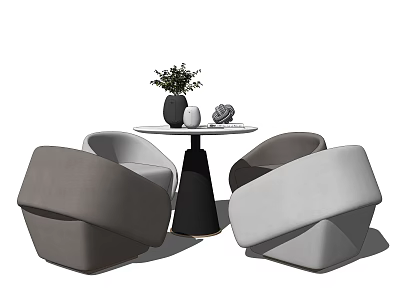 Leisure Sofa Set Gray Light Gray Modern Geometric Design With Round Side Table Plant Decor 3d model