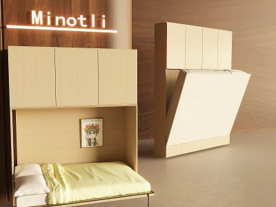 Minotli Modern Space Saving Folding Bed With Wooden Cabinet Storage Design 3d model