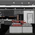 Modern Living Dining Room Interior With Blue Sofa Dining Table And Recessed Lighting