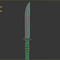 Tactical Silver Serrated Blade Weapon With Green Striped Handle Design