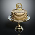 Birthday Cake With Gold Happy Birthday Topper Layered Cream Stripes On Cake Stand