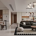 Modern Dining and Living Room Interior With Chandeliers Sofa Dining Table And Coffee Table