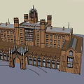 Classical Red Brick Office Building With Towers Spires And Arched Windows 3d model